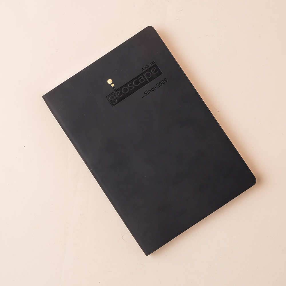 Gold Stamped And Debossed Logo Black PU Notebook